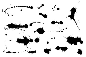 Set of black hand made blots and ink splashes