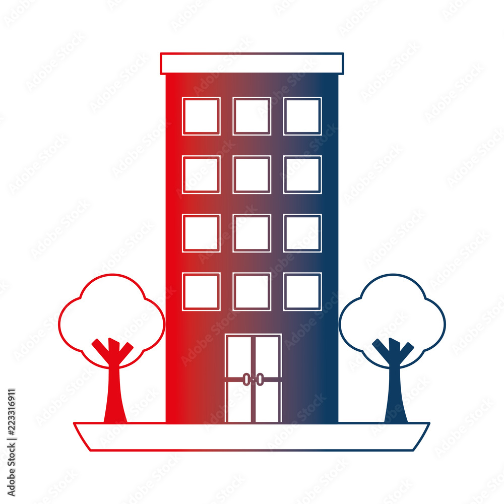 Poster building structure with trees plants isolated icon