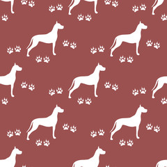 Seamless pattern with dog and dog tracks.