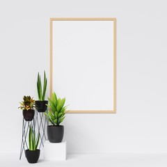 Frame and Poster Mockup with Plants Decoration