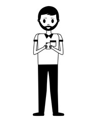 young man with smartphone avatar character