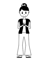 young woman with smartphone avatar character