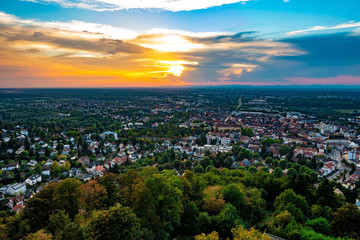 Stormy Weather over Karlsruhe, photographed from Turmberg, Durlach, Germany, 2018. - obrazy, fototapety, plakaty