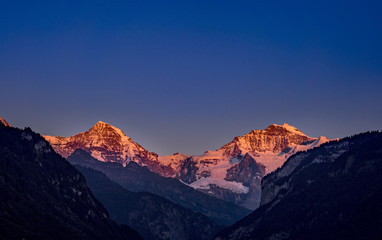 Fototapeta na wymiar The mountains Mönch and Jungfrau in the Bernese Alps, Switzerland