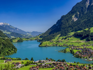 Naklejka na ściany i meble Lungerer See lake, or Lungernsee, Canton Obwalden, Switzerland