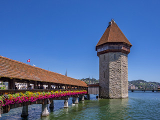 Chapel Bridge and Water Tower in Lucerne, Switzerland