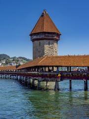 Chapel Bridge and Water Tower in Lucerne, Switzerland