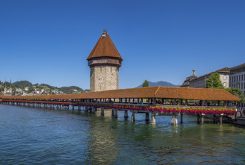 Chapel Bridge and Water Tower in Lucerne, Switzerland