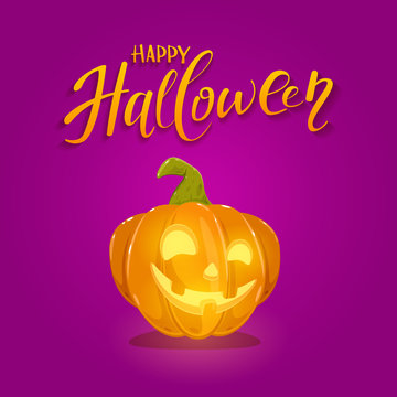 Happy Pumpkin on Purple Halloween Background