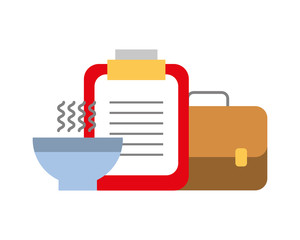 portfolio briefcase with clipboard and coffee