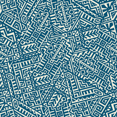Geometric seamless pattern created in trendy ethnic style. Unique boho tile. Perfect for textile design, wrapping paper, wallpaper, site backdrop and screens background.