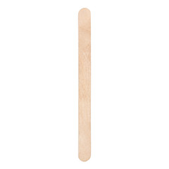 standard wooden stick from ice cream, poured over white background, closeup