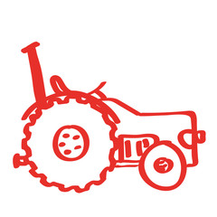 Handgezeichneter Traktor in rot