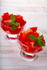 Pieces of watermelon and mint in a plate