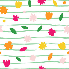 Hand drawn abstract seamless pattern. Autumn leaves background