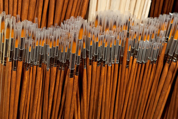 Brushes for drawing on a shelf in a shop