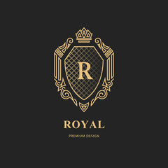 Monogram design elements, graceful template. Calligraphic elegant line art logo design. Letter emblem R sign for Royalty, business card, Boutique, Hotel, Restaurant, wine. Frame. Vector illustration