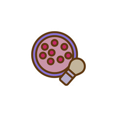 Makeup powder balls and brush filled outline icon, line vector sign, linear colorful pictogram isolated on white. Face cosmetics symbol, logo illustration. Pixel perfect vector graphics