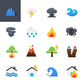 Natural Disaster Colourful Icons Set, Vector Illustration Design