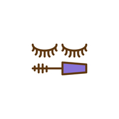 Eyelashes mascara filled outline icon, line vector sign, linear colorful pictogram isolated on white. Face cosmetics symbol, logo illustration. Pixel perfect vector graphics