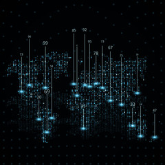 Abstract infographics visualization. Perspective backdrop with World Map. Futuristic network or business analytics. Graphic concept for your design