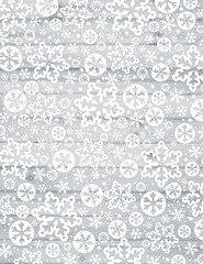 Grey Christmas background with white snowflakes and stars over wooden texture,  vector illustration