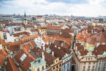 Naklejka na ściany i meble Aerial view of the roofs of Prague, Czech Republic. 