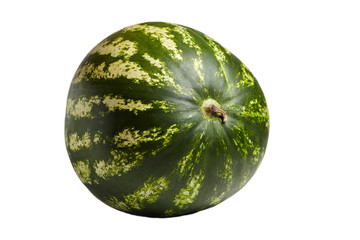Whole watermelon berry with green striped peel isolated on white background