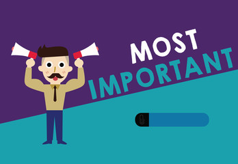 Writing note showing Most Important. Business photo showcasing Greatest or highest degree quantity or the like Significant.