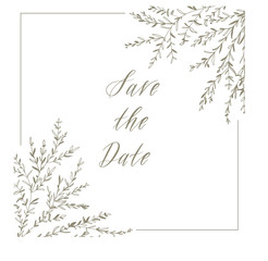 Save the date, hand drawn lettering and grey brunches for design