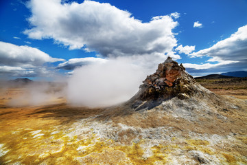 Volcanic steam vent in a beautifil Iceland landscape.