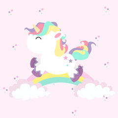 Unicorn mini with rainbows in colored pastel