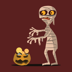 mummy and pumpkin vector illustration 