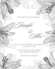 Wedding invitation pattern with flowers  lilies  vector.