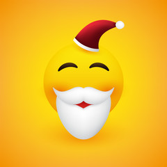 Smiling Emoji - Simple Emoticon with Beard and Hat on Yellow Background - Vector Design