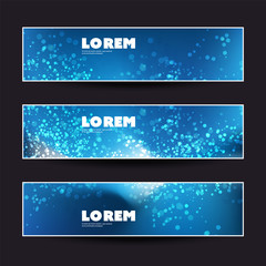 Set of Dark Blue Horizontal Sparkling Banner Designs for Christmas, New Year, Seasonal Events or Holidays 