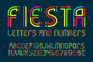 Fiesta letters and numbers with currency signs. Colorful letters font.