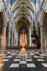 Beautiful view of the interior of the St. Paul's cathedral (Liege cathedral) in Liege, Belgium - obrazy, fototapety, plakaty