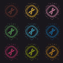 DNA Chromosome Buttons - Modern Colorful Vector Circles - Isolated On Black Background