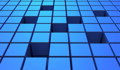 Abstract background of cubes in blue color. 3D illustration.