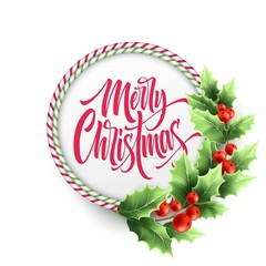 Merry Christmas lettering in circle candy cane frame