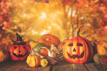 Halloween, thanksgiving and autumn backround with copyspace-decoration 