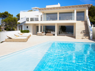 Luxury villa with swimming pool. Modern villa with pool.