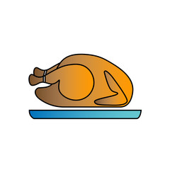Vector  illustration of colored icon with roasted turkey on a blue dish