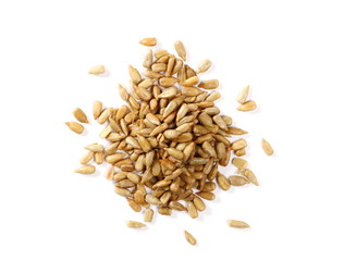 Salted sunflower seeds isolated on white background, top view