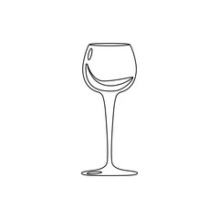 Vector illustration of black lines silhouette of wineglass with small wave of wine inside