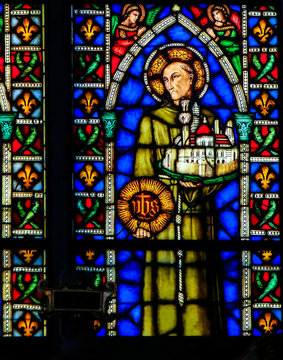 Catholic Saint - Stained Glass in Santa Croce, Italy