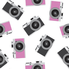 pink and dark gray black retro camera pattern seamless vintage photo hipster vector