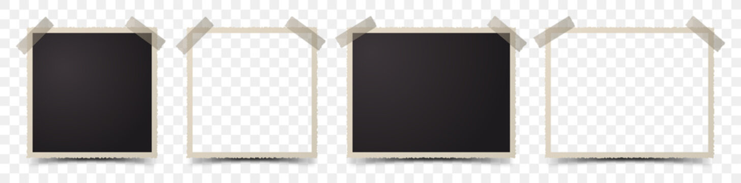 Set of deckle edge photo frames on transparent background