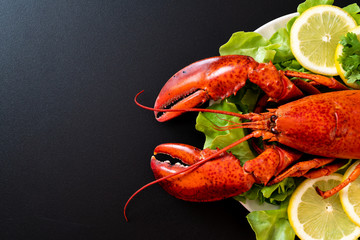 boiled lobster with vegetable and lemon
